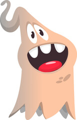 Cartoon cute ghost monster with funny excited face expression waving hands . Vector illustration isolated on white. Halloween design