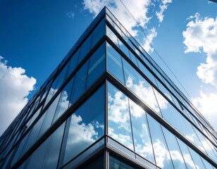 Modern Glass Building Under Bright Blue Sky