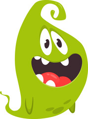 Obraz premium Cartoon cute ghost monster with funny excited face expression waving hands . Vector illustration isolated on white. Halloween design