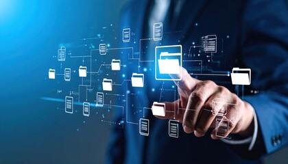 Businessman Interacting With Digital Folder Interface