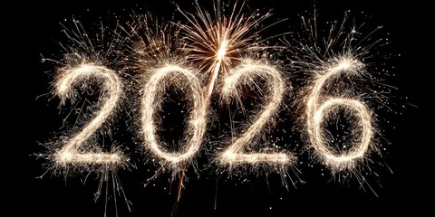 Sparkling fireworks display spelling out the new year 2026
