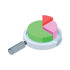 A isometric style icon of market research pie chart data