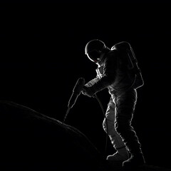Astronaut Drills on Lunar Surface