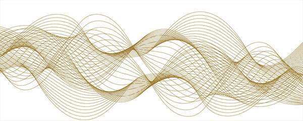 Abstract, digital-style background with series intertwined, flowing waveforms made of smooth, fine aqua brown lines. Modern art, technology, motion graphics.Wave lines for banners,