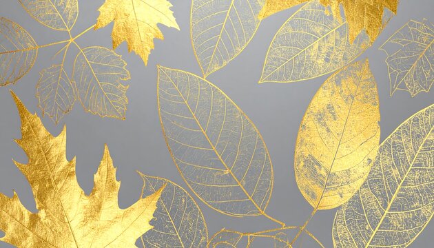 Gold leaf autumn leaves on gray background - Powered by Adobe