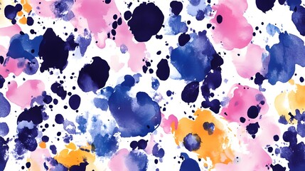 Watercolor painting of abstract splashes in white, pink, and blue on a white background.