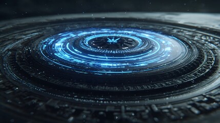 Detailed close-up of a futuristic, technological device.