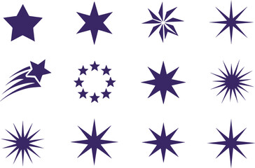 Fototapeta premium Twelve Varied Star Illustrations, Each a Unique and Distinct Representation of Celestial Shapes and Patterns, Showcasing the Versatility of Star Designs