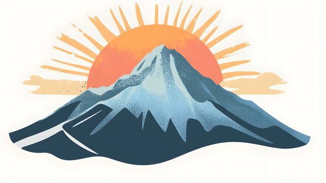 Digital illustration of a stylized mountain silhouette under a radiant sun. - Powered by Adobe