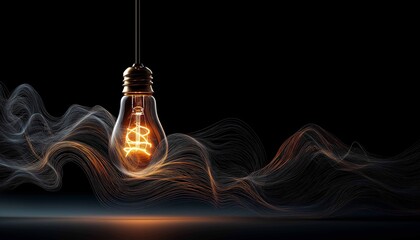 Glowing Filament Light Bulb in Mid-Air