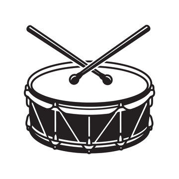 Vintage snare drum with crossed drumsticks retro percussion instrument musical icon