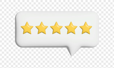 3d five-star rating in speech bubble icon, customer feedback and review concept, vector illustration.eps