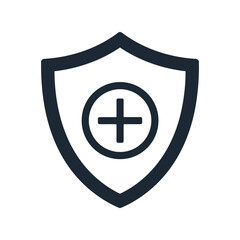 Shield with plus sign icon security protection healthcare safety medical symbol insurance emblem