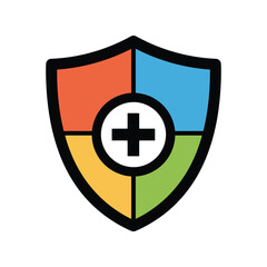 Shield with plus symbol security protection healthcare safety medical insurance defense icon