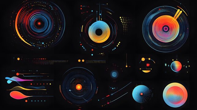 Digital illustration of interconnected, circular forms with glowing lines and dots in vibrant, gradient colors. - Powered by Adobe