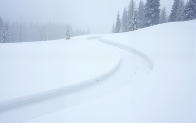 Sled Track Carving S Shape Across Snowy Hill. High quality