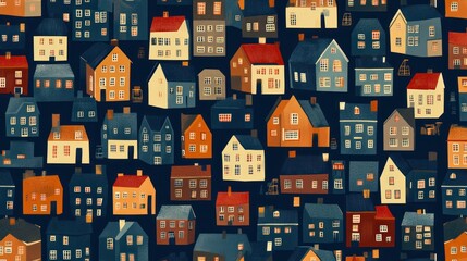 Seamless pattern of colorful houses.