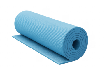 Rolled light blue yoga mat isolated on transparent background