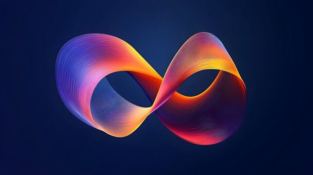 Digital illustration of an infinity symbol rendered with vibrant, layered red and blue lines on a dark background.
