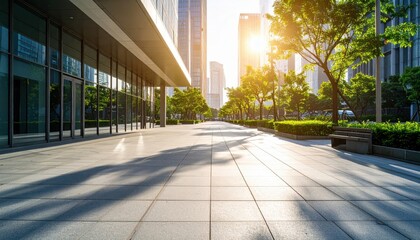 Modern Cityscape Walkway Under Sunlight