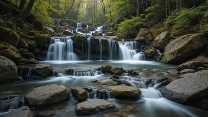 Waterfall natural water river waterfall landscape river forest waterfall rocks rocks. 4k videos - Powered by Adobe