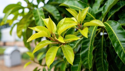 Obraz premium Nature action captivating greenery of young leaves outdoor garden photography lush environment close-up view