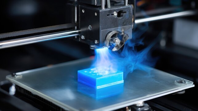 Advanced D printer fabricating industrial parts inside a smart factory setting