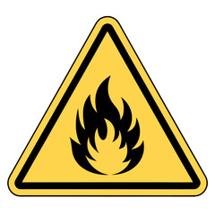 Printable vector of a fire warning sign with a yellow triangle, representing flammable/inflammable substances.