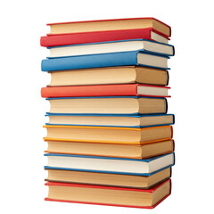 Stack of colorful hardcover books in a pile, side view, isolated on transparent background
