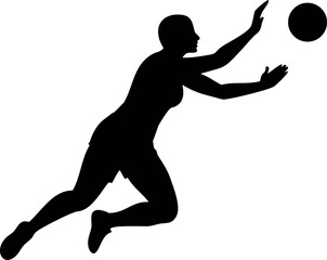 Female Netball Player in Mid-Air Catch and Silhouetted Female Volleyball Player in Action