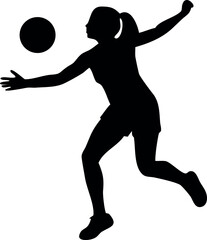 Female Netball Player in Mid-Air Catch and Silhouetted Female Volleyball Player in Action