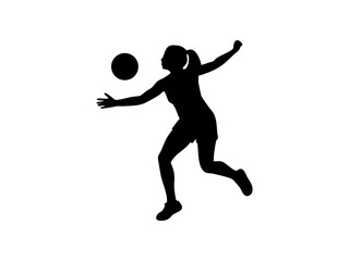 Female Netball Player in Mid-Air Catch and Silhouetted Female Volleyball Player in Action