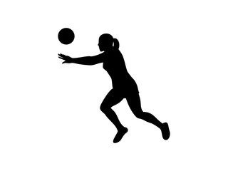  Female Netball Player in Mid-Air Catch and Silhouetted Female Volleyball Player in Action