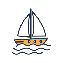 Hand drawn sailboat sailing on wavy water simple doodle vector illustration