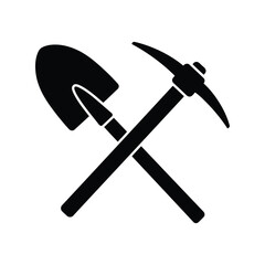 Crossed shovel and pickaxe silhouette mining tools excavation equipment digging implements construction icon