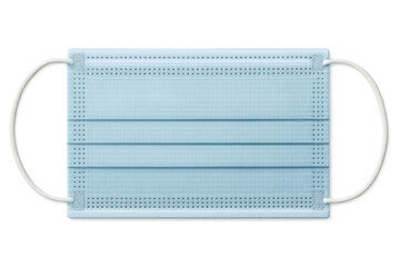 Light blue surgical mask on transparent background preventing covid 19 spread