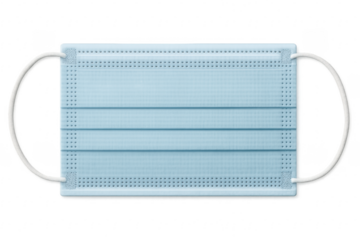 Light blue surgical mask on transparent background preventing covid 19 spread