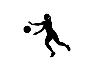  Female Netball Player in Mid-Air Catch and Silhouetted Female Volleyball Player in Action