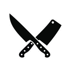 Crossed butcher knife and chef knife silhouette kitchen cutlery meat cutting tools cooking equipment