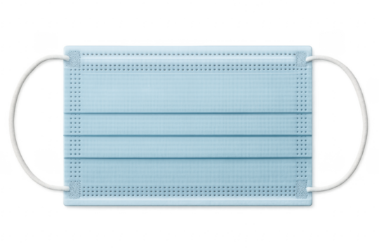 Light blue surgical mask on transparent background preventing covid 19 spread