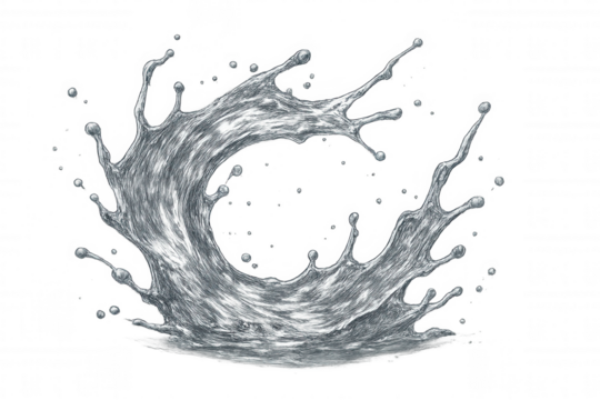 Circular water splash creating dynamic wave pattern, spreading droplets against transparent backdrop, representing liquid motion and refreshing visual energy