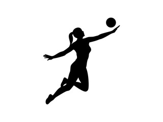  Female Netball Player in Mid-Air Catch and Silhouetted Female Volleyball Player in Action