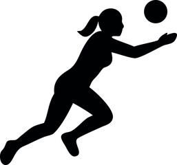  Female Netball Player in Mid-Air Catch and Silhouetted Female Volleyball Player in Action