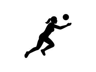  Female Netball Player in Mid-Air Catch and Silhouetted Female Volleyball Player in Action