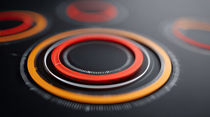 Abstract digital interface with glowing red and orange circular