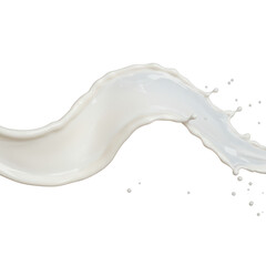 Milk splash flowing in wave shape with small droplets isolated on transparent background