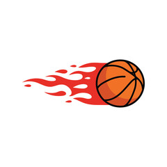 Basketball on fire vector illustration fast motion sport graphic dynamic game element energetic sports icon