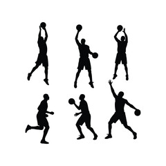 Basketball player silhouettes action poses sports graphics dynamic movement