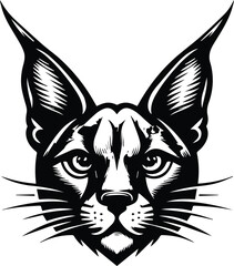 Stylized Black and White Caracal Cat Face