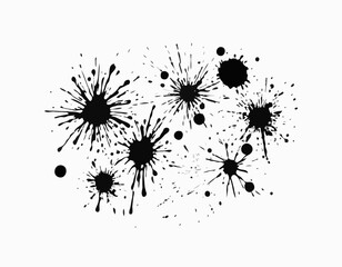 Hand Drawn Ink Splatter Vector Set – Round Small Paint Splashes, Black on White Background